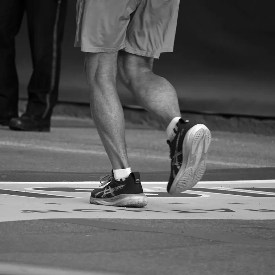 A runner in a race approaching the finish